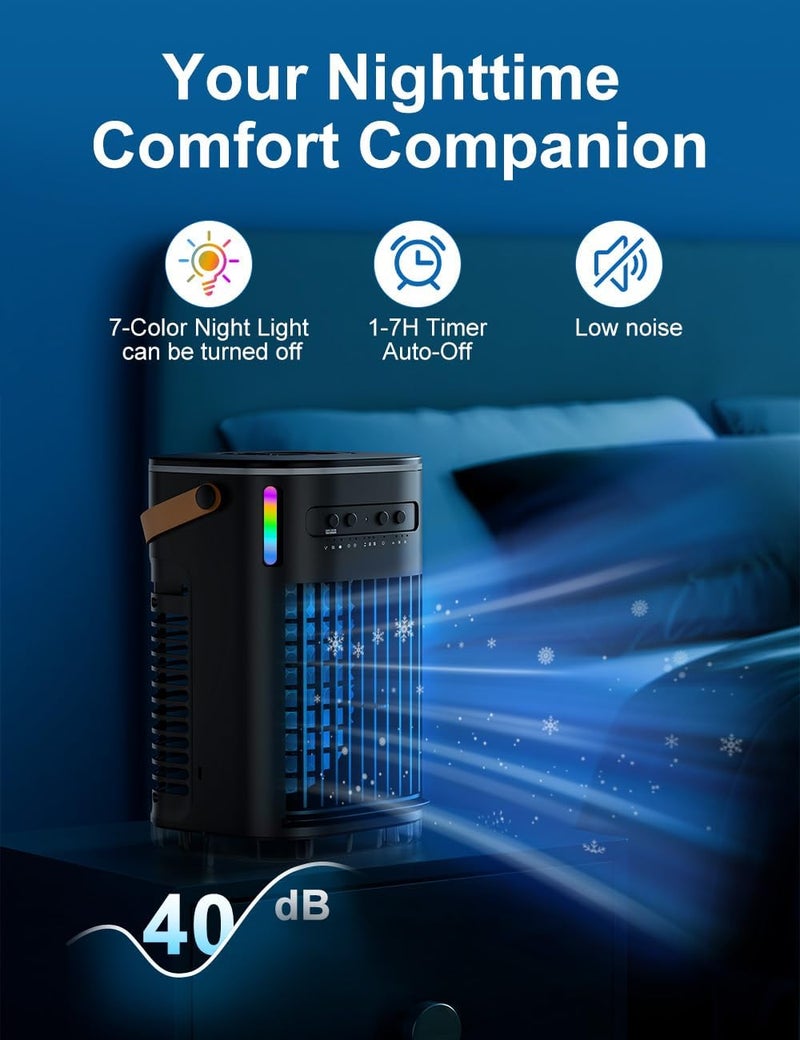Slkdrft 3-IN-1 Portable Air Conditioners, 5400mAh Built-In Battery Personal Evaporative Air Cooler Fan, Ice Packs & 1200ml Water Tank, 1-7h Timer & Remote, Mini Air Conditioner for Car Desktop Camping - Image 4